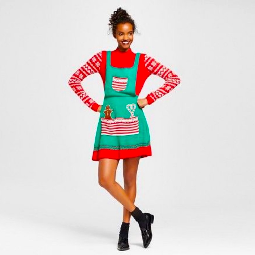 Red and Green Christmas Elf Santa’s Helper Ugly Sweater Dress Size Small